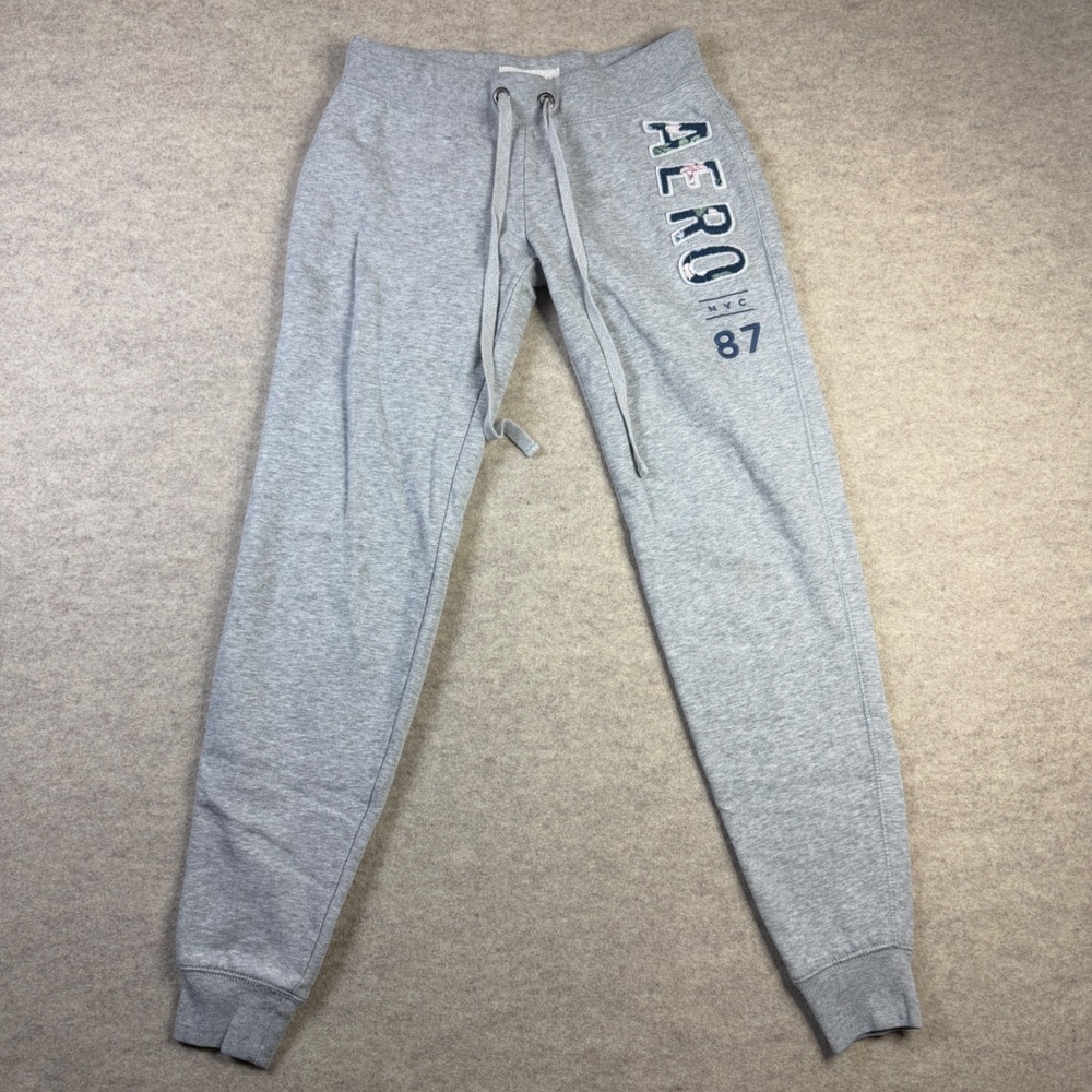 Aeropostale Womens XS Gray Aero 87 Floral Graphic Jogger Sweatpants Drawstring